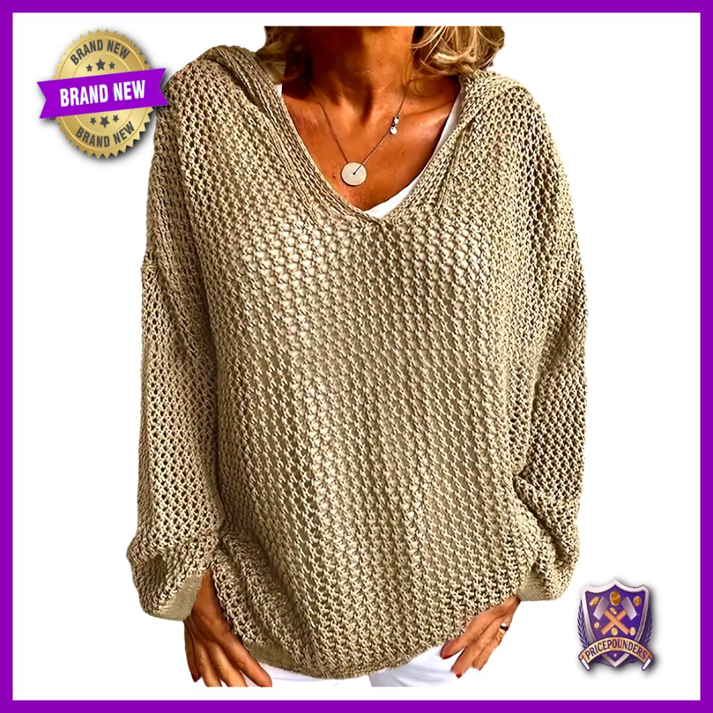 Plus Size Crochet Knit Hoodie Sweater Long Sleeve Pullover Drop Shoulder
